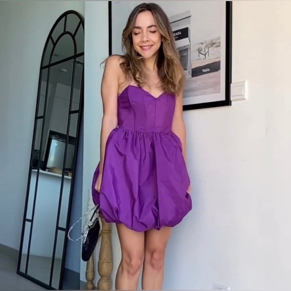 NWT ZARA WOMAN VOLUMINOUS MINI DRESS PURPLE - Picture 5 of 17